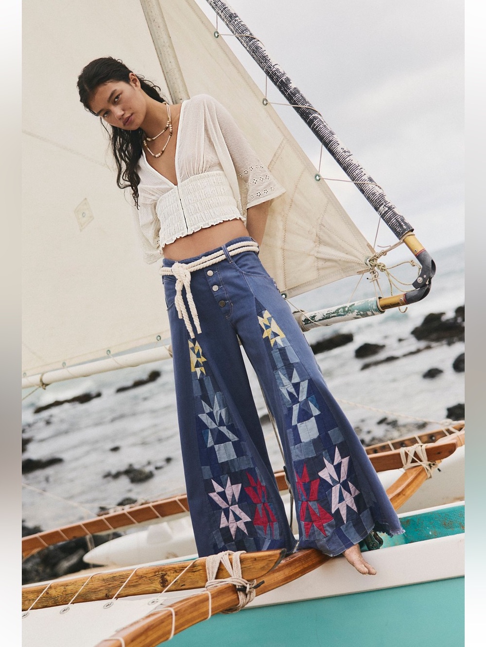 NWT FREE PEOPLE WE THE FREE KALEIDOSCOPE WIDE LEG JEANS - Picture 2 of 8